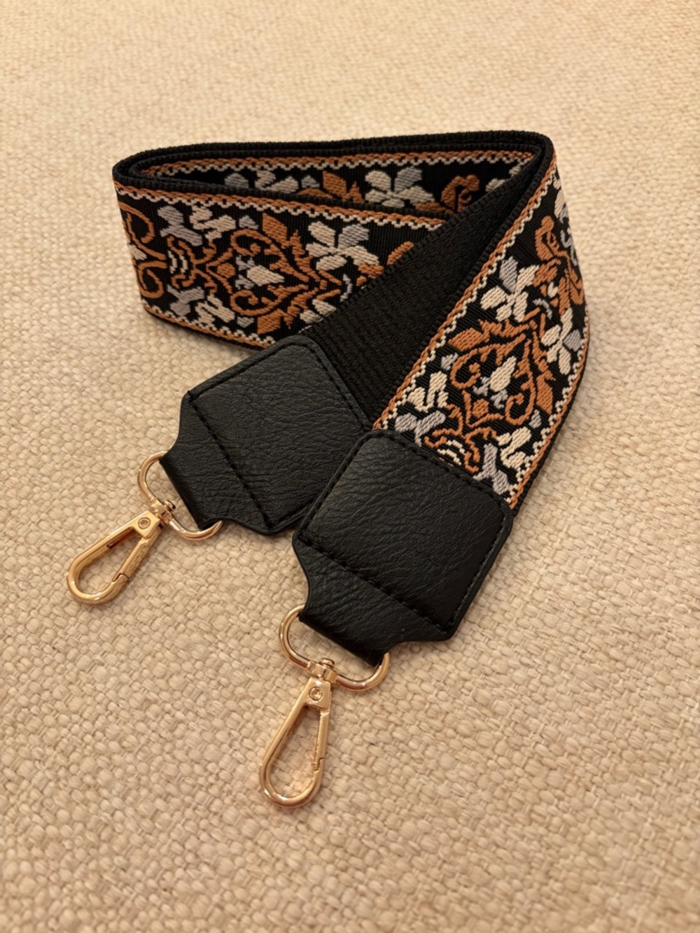 New/Woven Decorative Purse/Bag Strap in Black, Brown, Gray & Cream/